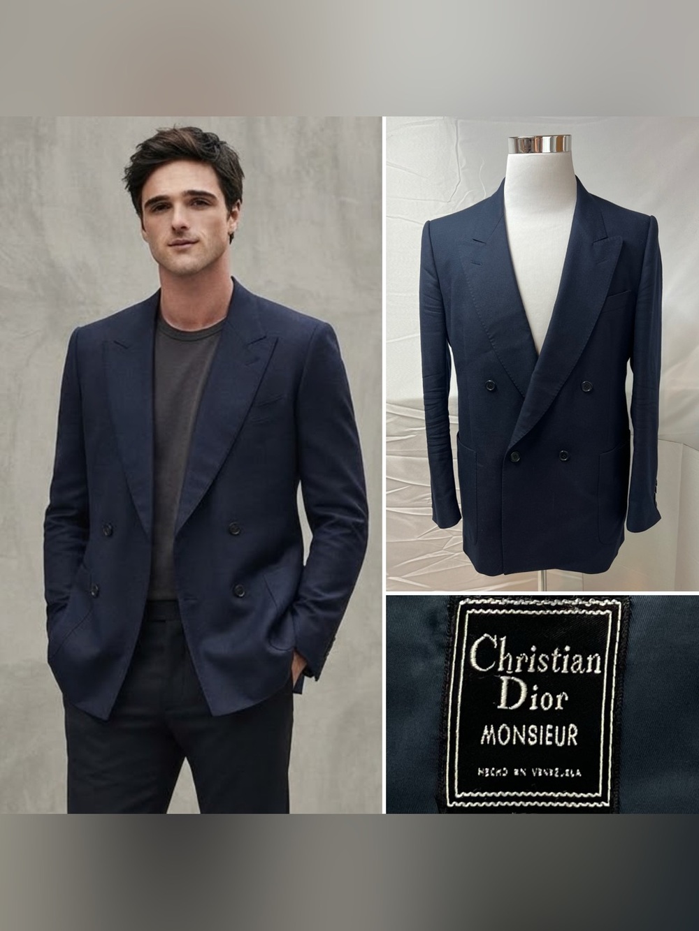Christian Dior Monsieur Vintage Men's 42 Navy Double Breasted Blazer Jacket